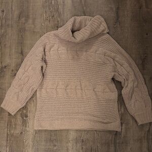 Cozy Cable Knit Turtleneck Sweater - Tan